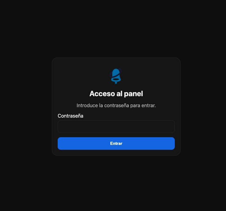 Captura del panel administrativo del timbre